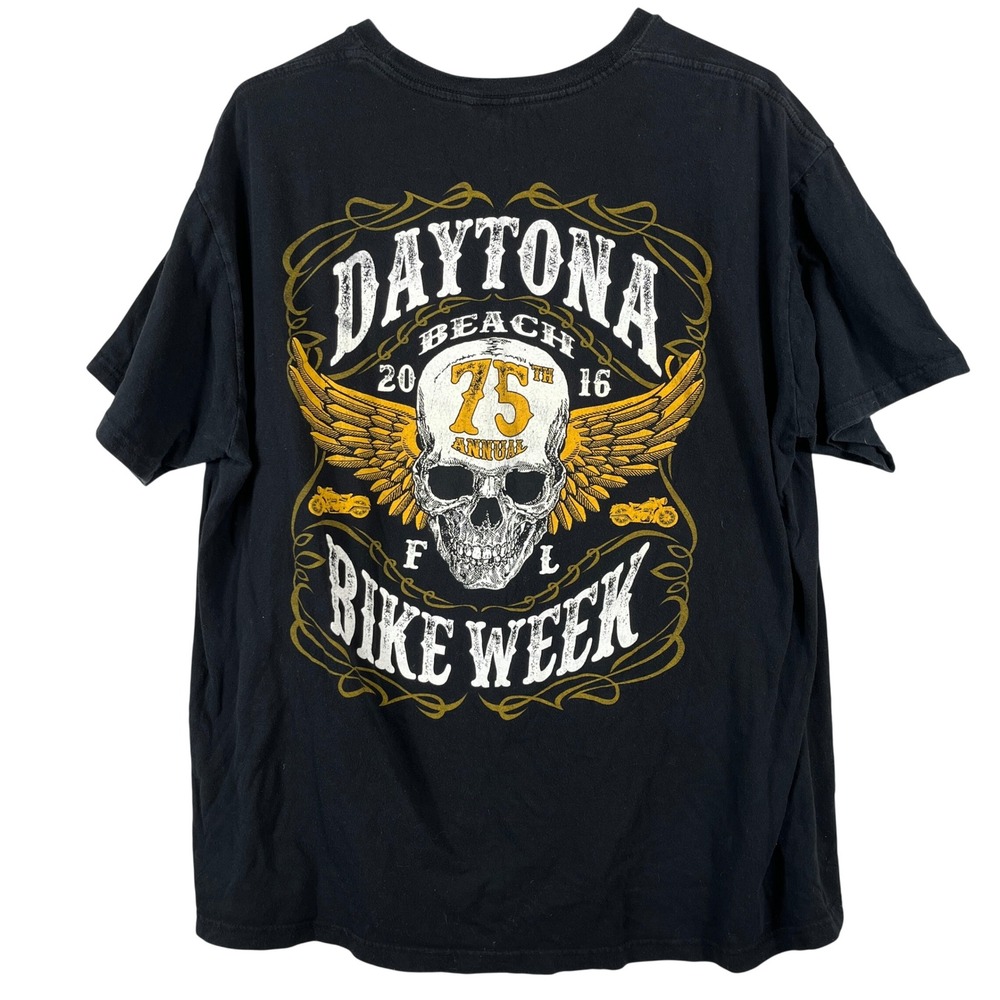 Daytona Bike Week 75th Annual 2016 Skull Wings Graphic T Shirt Mens 3XL Black